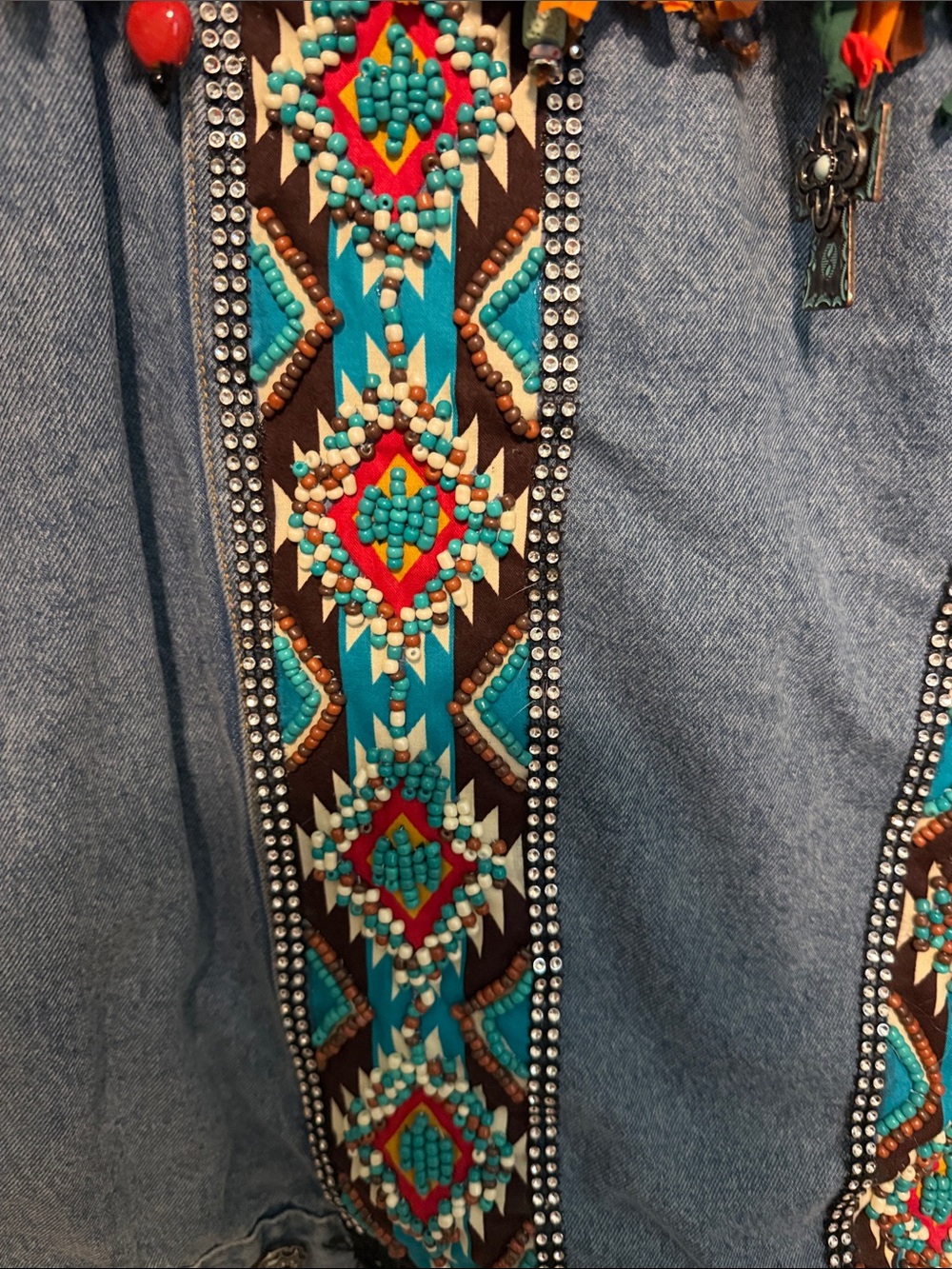Up Cycled Artisan Made Colorful Heavily Embellished Cotton Denim Jacket - Picture 5 of 16